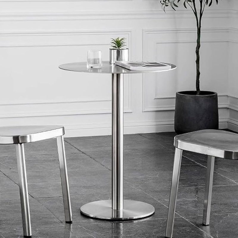 Pub Table: Brushed Stainless Steel Round Top with Thin Profile Base