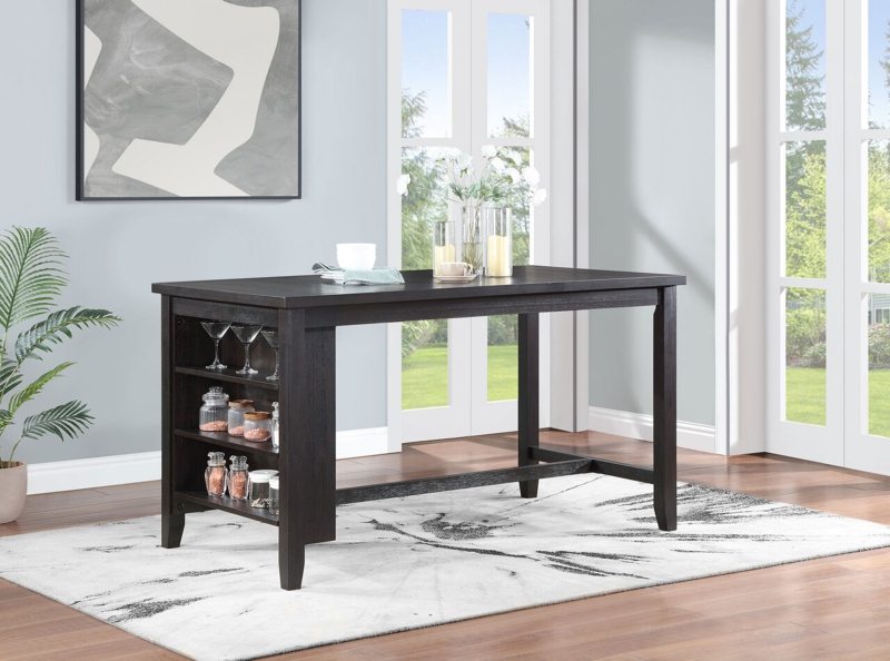 Pub Table Dark Espresso Wood with Side Storage and Footrest Stretcher