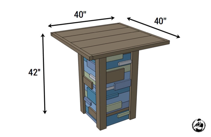 Pub Table DIY Style Multicolor Plank Cladding Square Top Pedestal Base