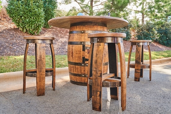 Pub Table Set Barrel Base Hinged Door Whiskey Barrel Patio Furniture