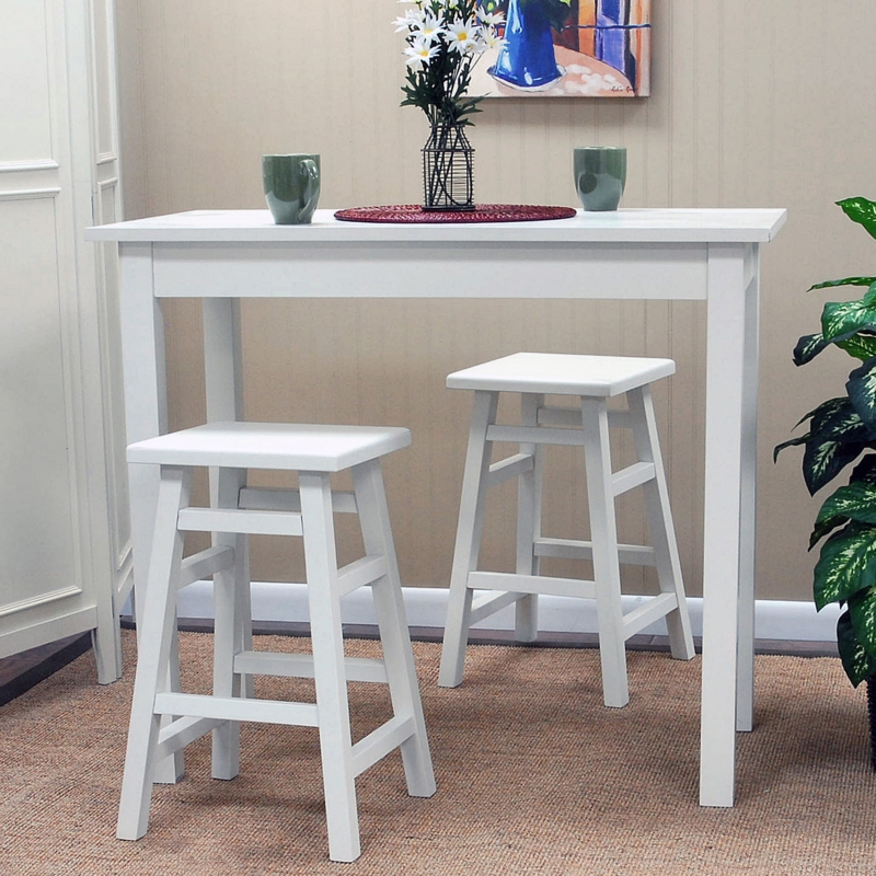 Pub Table Set Compact Footprint Backless Stools Woven Fiber Minimalist