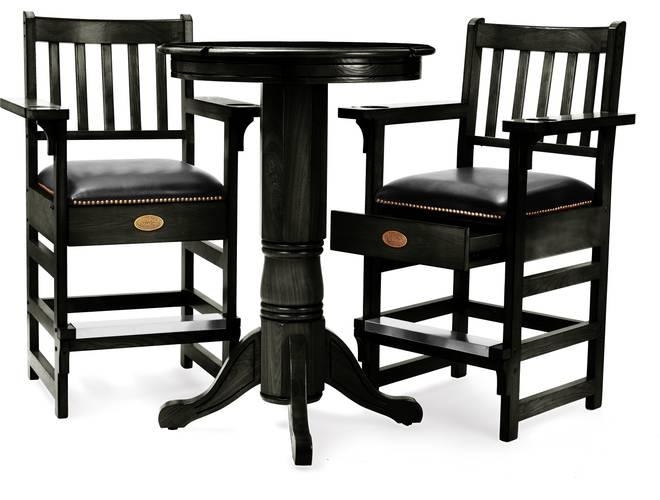 Pub Table Set: Ebony Pedestal Table, Chairs with Integrated Cupholders.