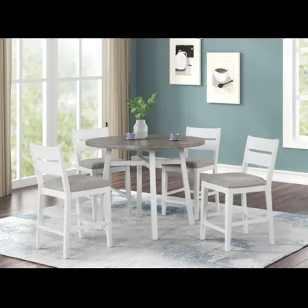 Pub Table Set Ladder Back Chairs Round Top 5 Piece Grey Two Tone