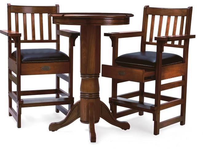 Pub Table Set: Mission Style Walnut, Armchairs with Integrated Drawers.
