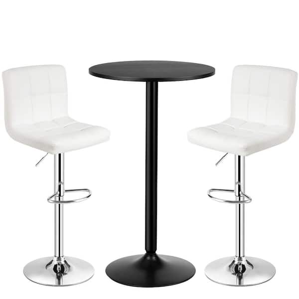 Pub Table Set: Modern White Tufted Bar Stools, Chrome Adjustable Height.