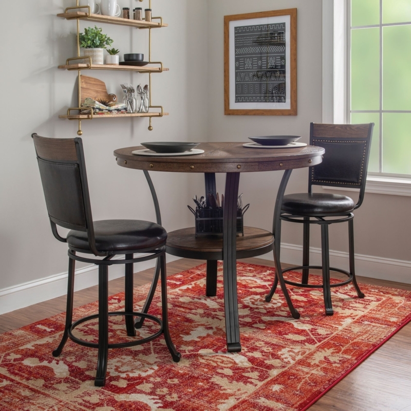 Pub Table Set: Riveted Edge Table, Industrial Rustic Wood and Metal.