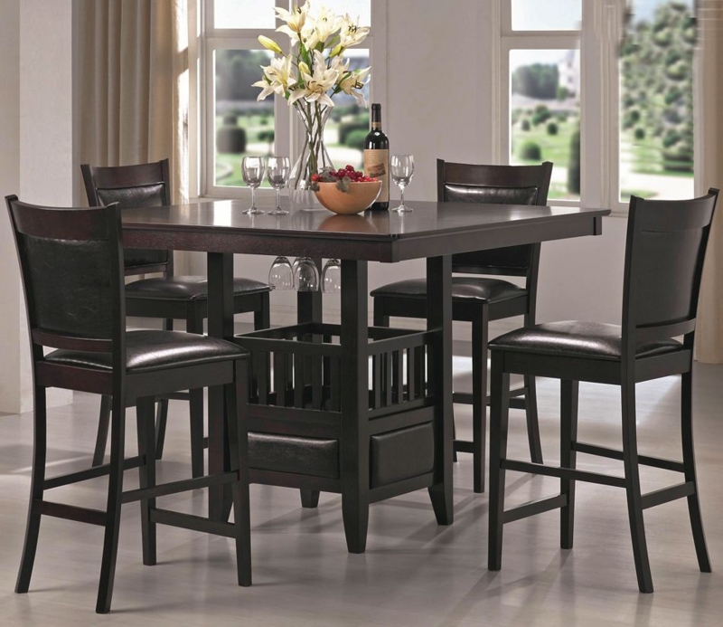 Pub Table Set Slatted Storage Base and Wine Glass Rack