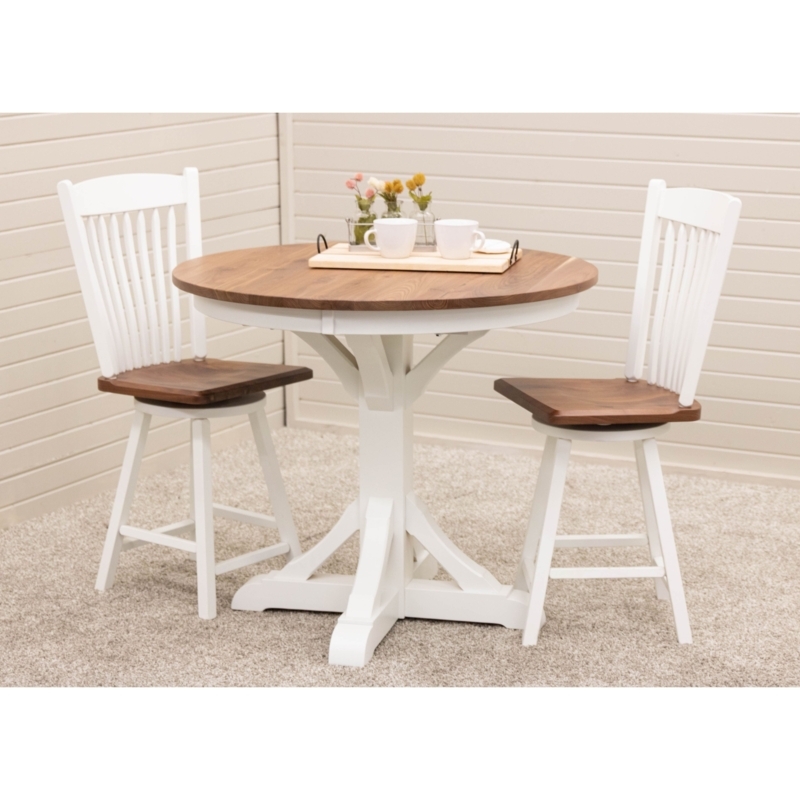Pub Table Set Swivel Spindle Back Stools Round Two Tone Pedestal Base