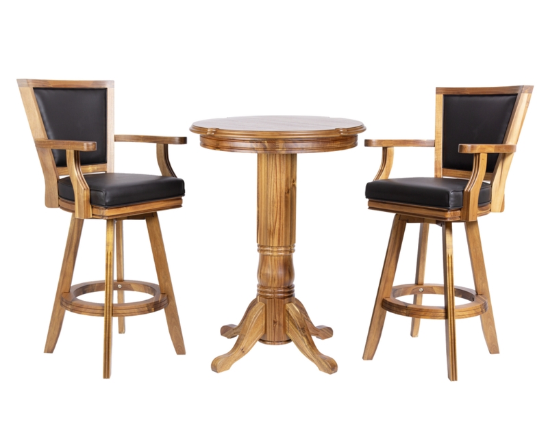 Pub Table Set: Traditional Swivel Stools, Honey Brown Pedestal Bistro.