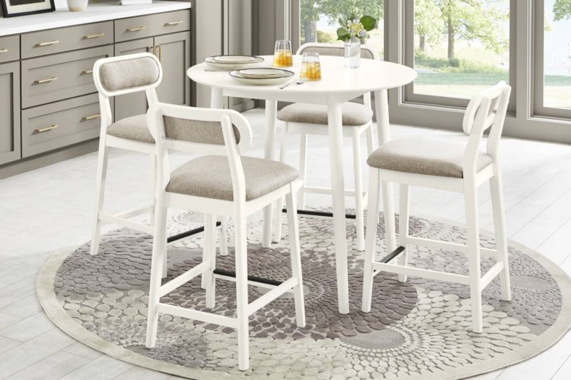 Pub Table Set Upholstered Back Stools Round Top White And Heather Gray