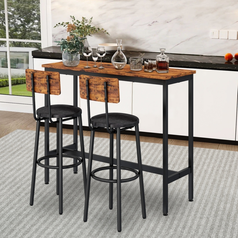 Pub Table Set with H-Frame Base and Wood Toned Backrests
