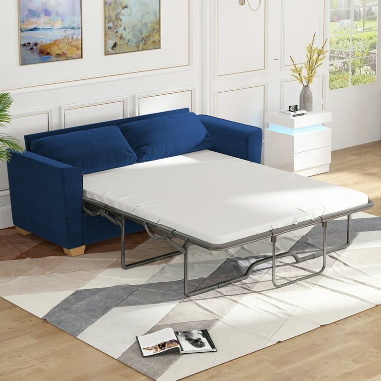 Pull Out Queen Sofa Bed in Navy Blue Upholstery