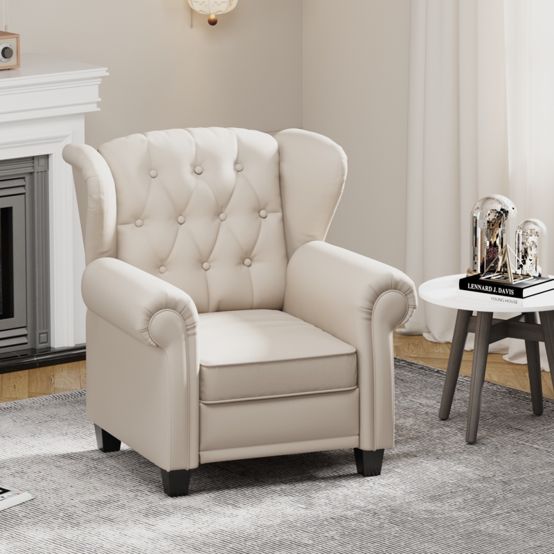 Push Back Wingback Recliner Chair with Diamond Tufting