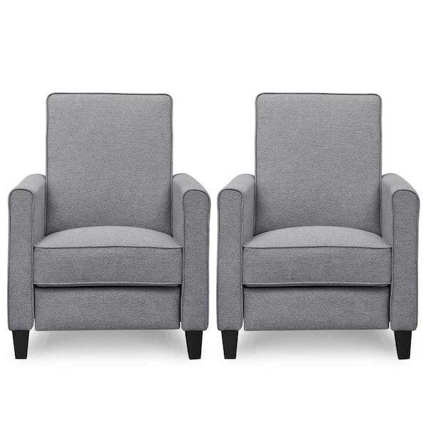 Pushback Recliner Linen Textured Tapered Legs Gray Recliner Set