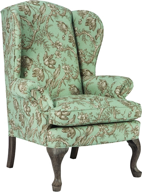 Queen Anne Wing Chair Mint Green Botanical Toile Cabriole Legs