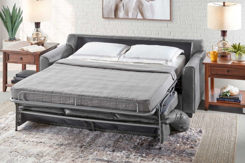Queen Sleeper Sofa Charcoal Grey Leather Like Fold Out