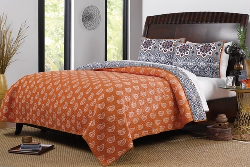 Quilt Bedding Set Boho Chic Burnt Orange Paisley Mandala Shams