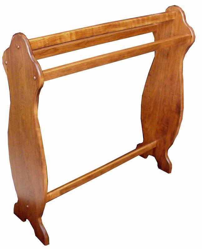 Quilt Rack Dual Hanging Rails Curved Sides Solid Wood Honey Brown