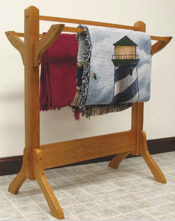 Quilt Rack Splayed Curved Feet Pegged Joinery Honey Oak Mission Style