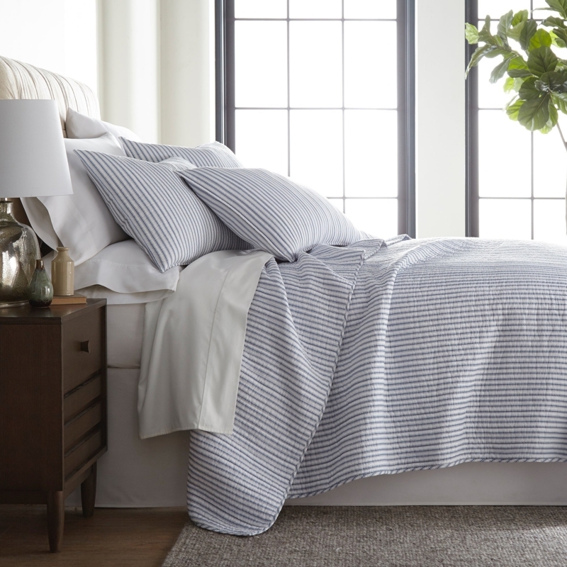 Quilt Set: Blue and White Horizontal Stripes, Quilted Texture