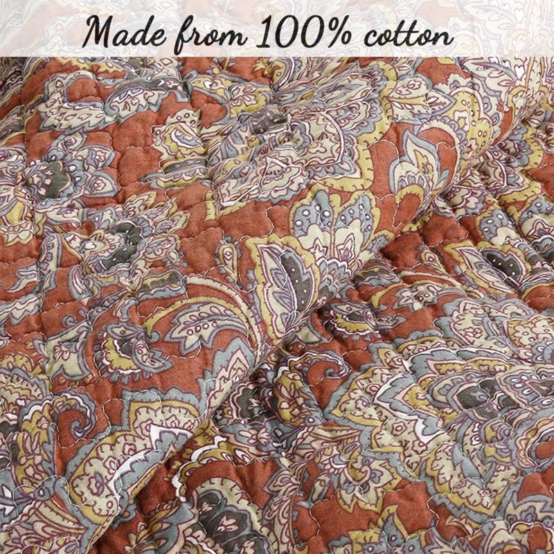Quilt Terracotta Paisley Vermicelli Quilting Olive Green Slate Blue