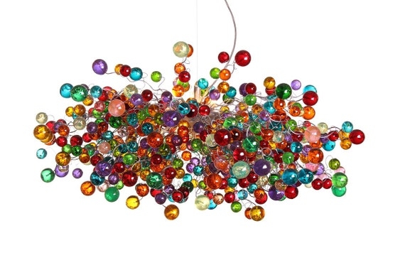 Rainbow Bubble Chandelier with Wire-Mounted Glass Spheres