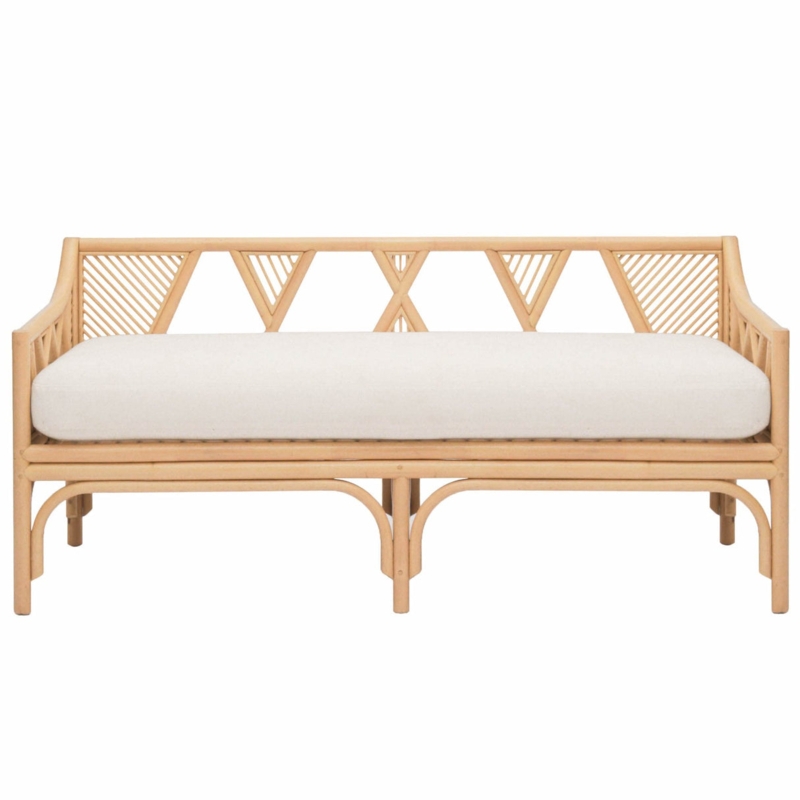 Rattan Bench Coastal Boho Daybed Geometric Backrest