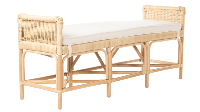 Rattan Bench Coastal Sandbar Raised Ends Wrapped Joints
