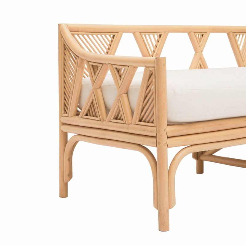 Rattan Bench Honey Beige Curved Armrest Lattice Back