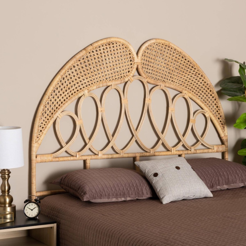 Rattan Headboard Angel Wing Silhouette Looped Cane Work Natural Fiber