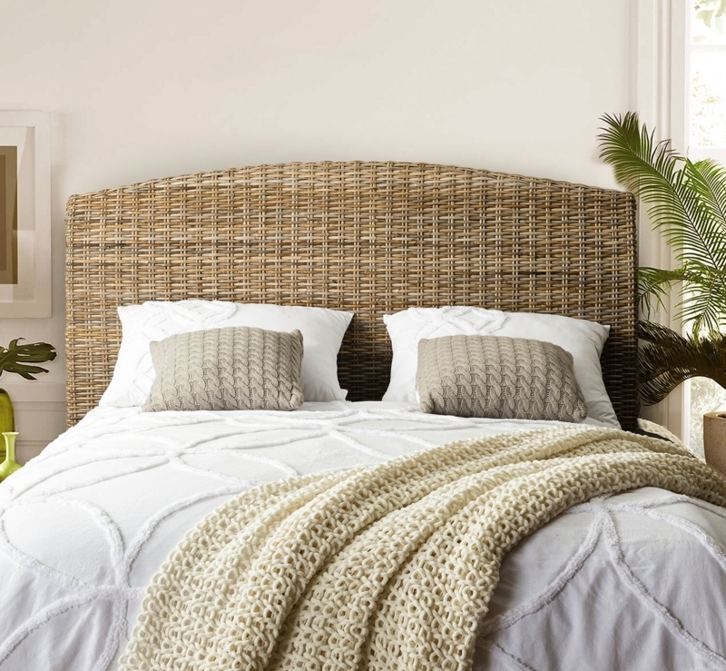 Rattan Headboard Arched Weave Natural Honey Horizontal Ribbing