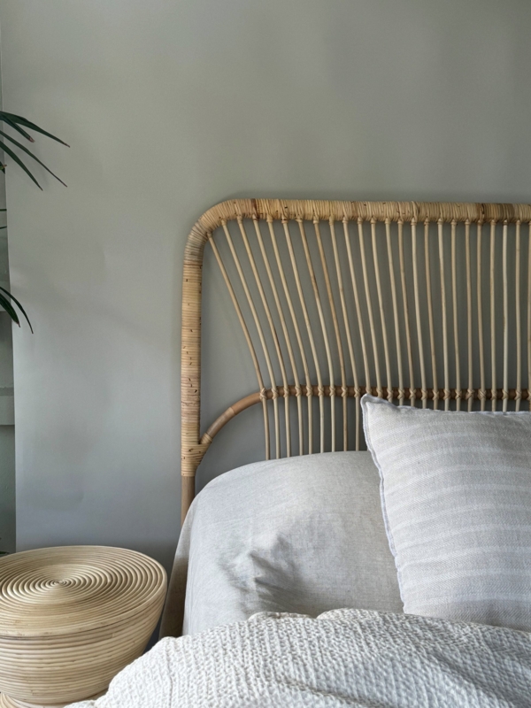 Rattan Headboard Warm Tan Vertical Spokes Open Slat Bohemian Bedroom Decor