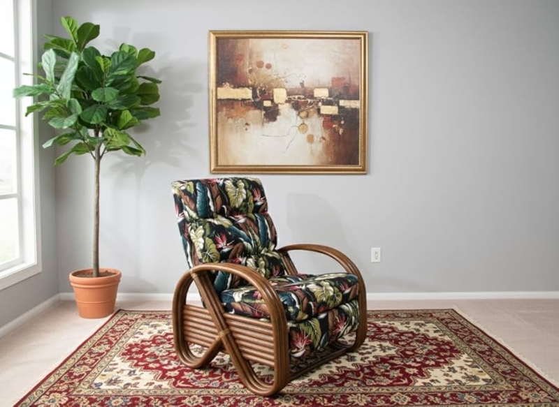 Rattan Recliner Curved Bentwood Arms, Bentwood Arm Lounge Chair