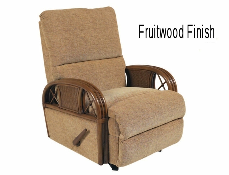 Rattan Recliner Fruitwood Finish Cane Arms, Fruitwood Rattan Recliner