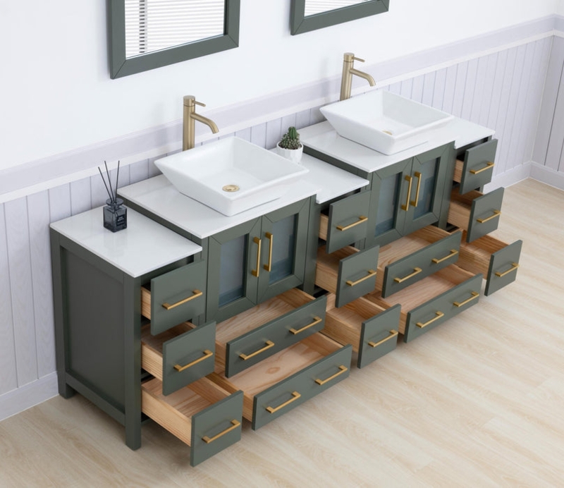 Ravenna 84" Double Sink Bathroom Vanity Combo Set, 13 Drawers, 2 Shelv   HomeBeyond