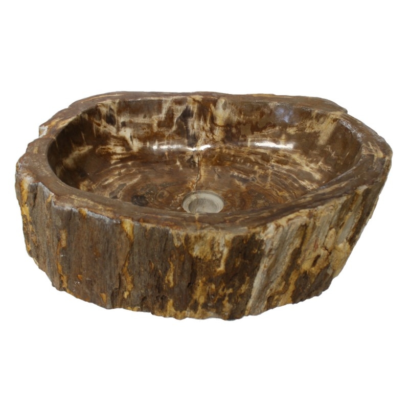 Raw Bark Exterior Petrified Wood Vessel Sink with Polished Interior