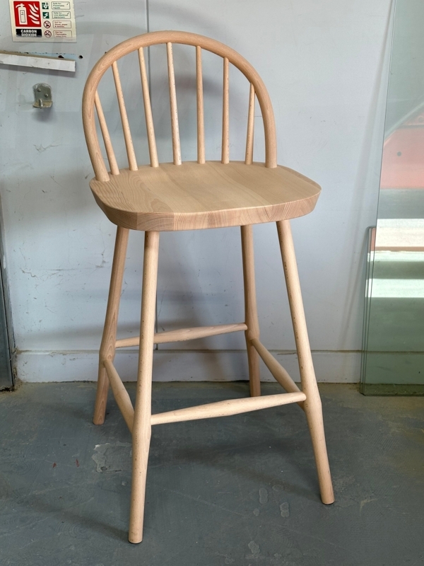 Raw Wood Bar Stool in Pale Blonde Tone, Natural Wood Kitchen Stool.