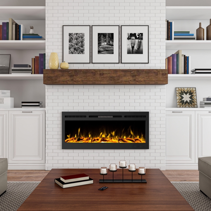 Recessed Linear Fireplace 50 Inch Faux Log Bed Modern Transitional