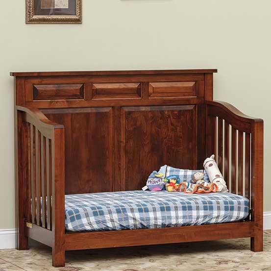 Recessed Panel Traditional Crib with Curved Arms in Cherry Wood Finish