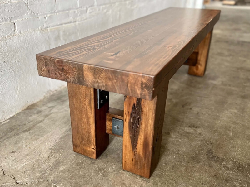 Reclaimed Timber Bench Metal Brackets Walnut Industrial Chunky Slab