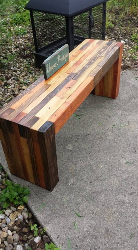 Reclaimed Wood Bench Multi Tone Stain Salvaged Pine Waterfall Edge