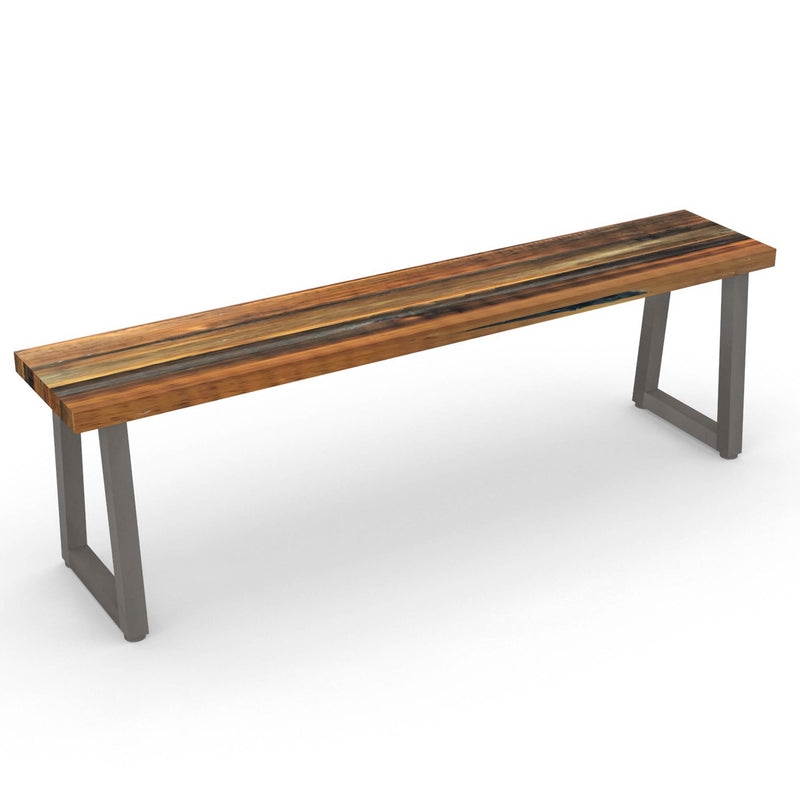 Reclaimed Wood Bench Trapezoid Metal Legs Gunmetal Gray Industrial