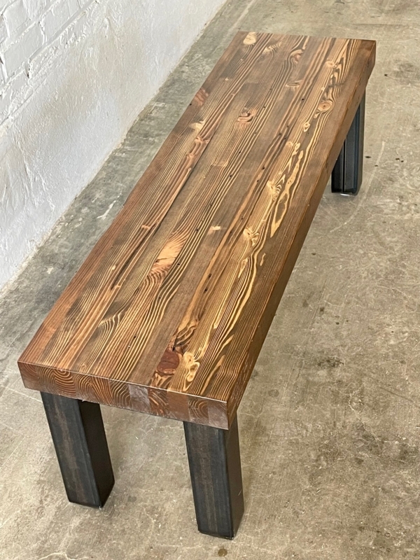 Reclaimed Wood Bench Walnut Stain Butcher Block Construction Industrial