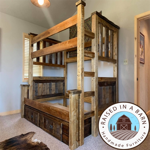 Reclaimed Wood Bunkbed with Triple Underbed Storage Drawers