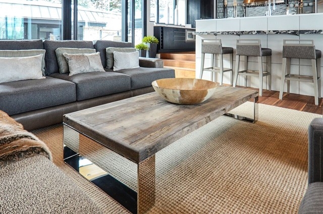 Reclaimed Wood Coffee Table on Polished Chrome U-Shaped Legs