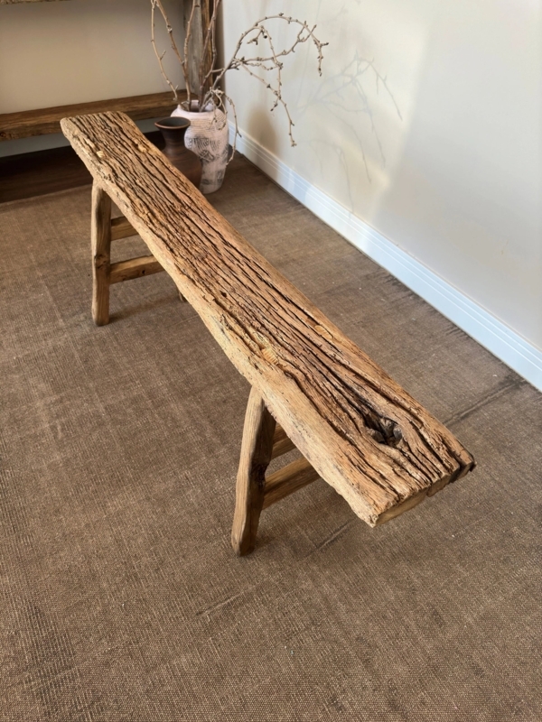 Reclaimed Wood Skinny Bench Narrow Profile Rustic Wabi Sabi