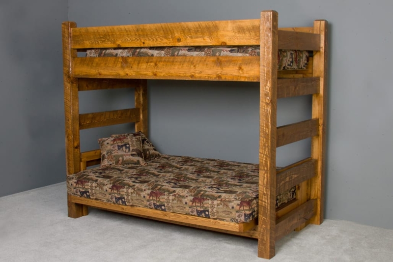 Reclaimed Wood Style Bunk Bed with Distressed Saw Mark Texture