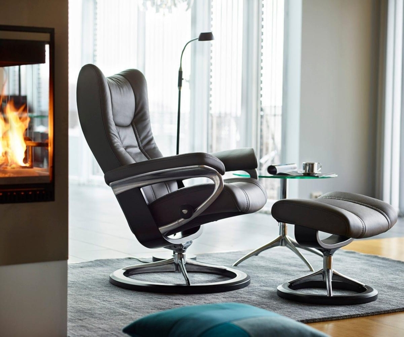 Recliner and Ottoman, Wingback Design & Circular Footing | Black Set