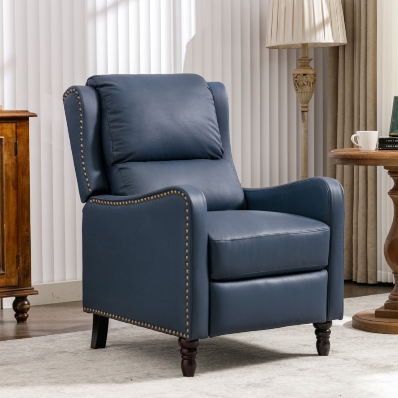 Recliner Armchair Leather Brass Nailhead Turned Front Legs
