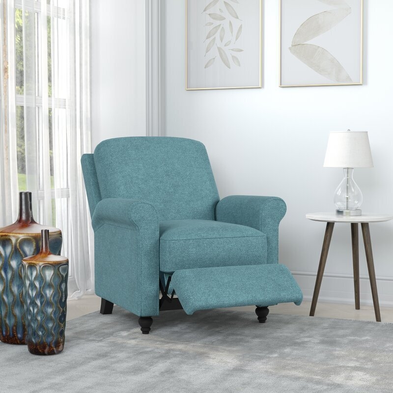 Recliner Armchair with Rolled Arms | Teal Textured Transitional Seat
